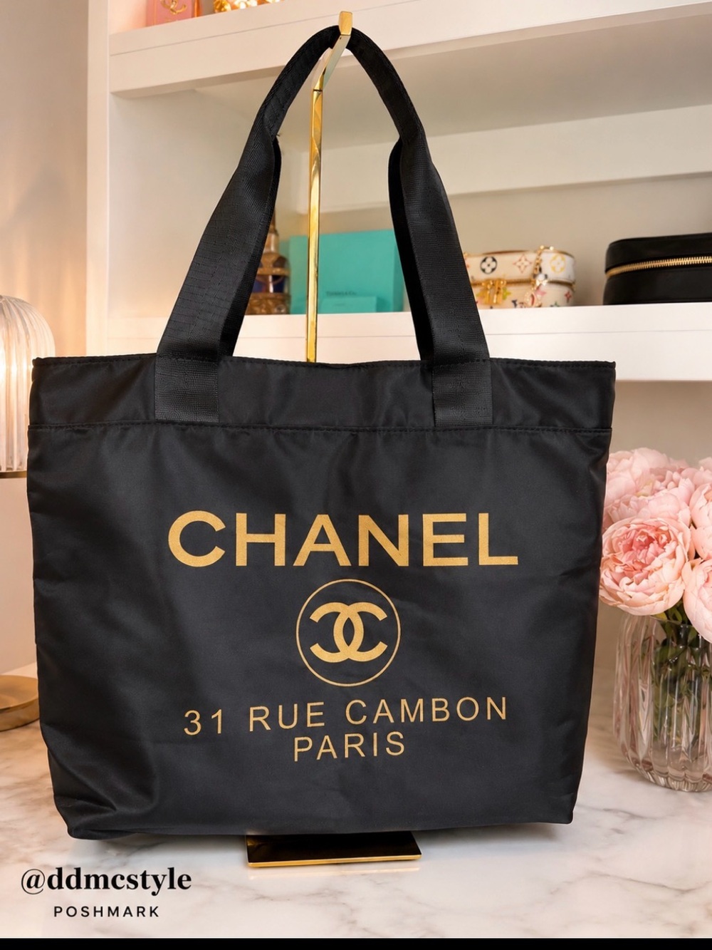 Source Unknown Black & Gold CHANEL Logo Tote